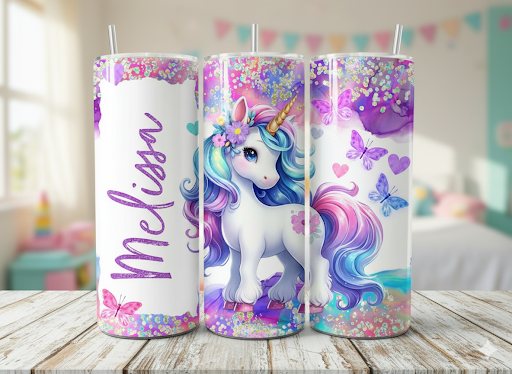 Custom Unicorn 20oz Skinny Tumbler – Personalized Cup with Name 🦄
